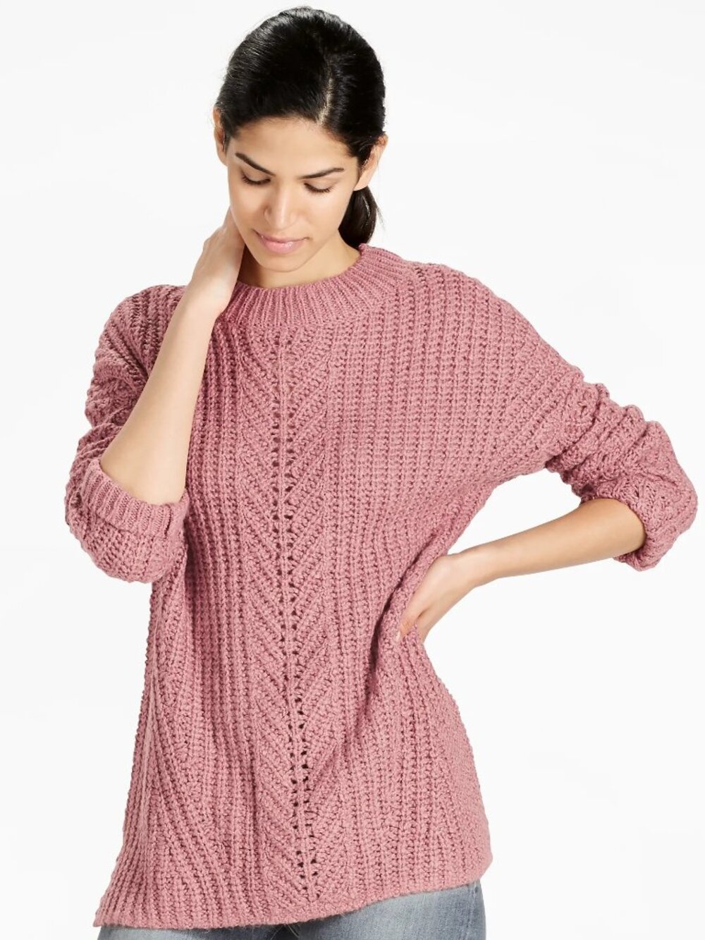 2/$30 Lucky Brand Open Stitch Pullover Sweater Dusty Pink XL #A4437